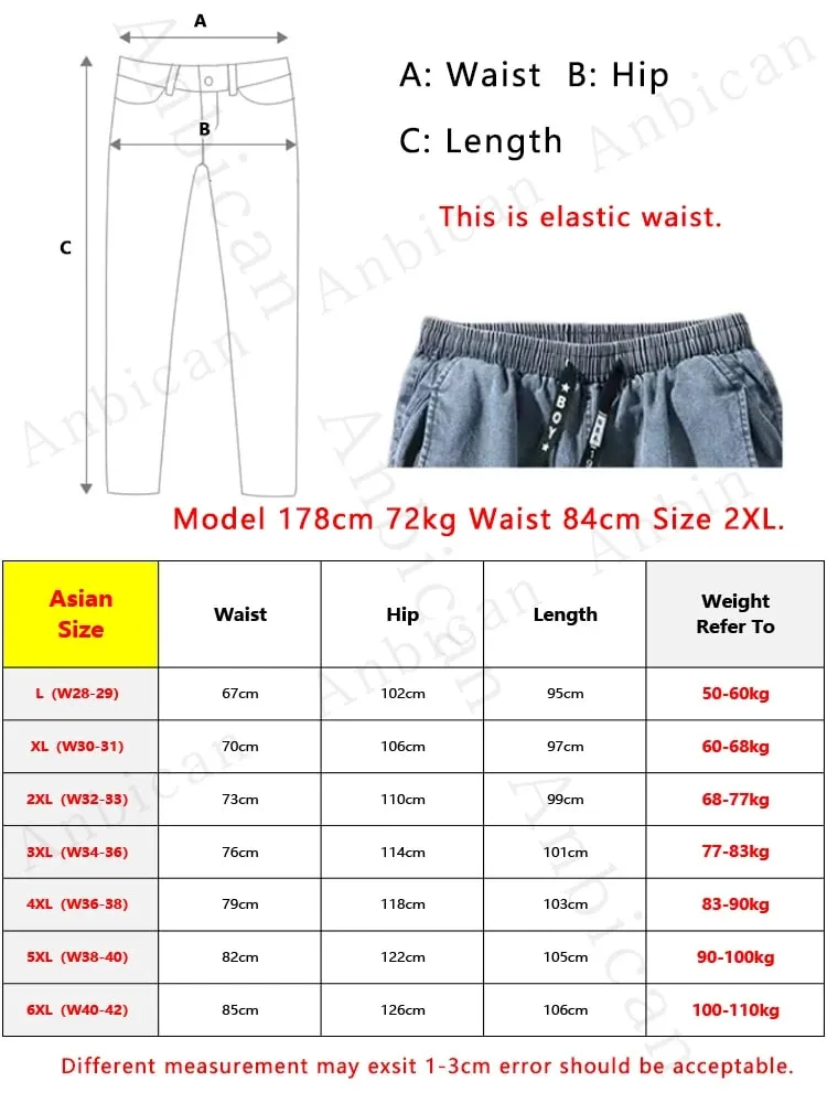 Jeans jogger masculino lavado algodão leve estiramento multi-bolsos calças cargo jeans tamanho asiático L-6XL