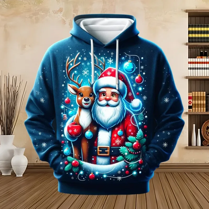 2025 Merry Christmas Graphic Sweatshirts Tree Pullover Hoodies for Men Clothes Santa Claus Hoody Snowman Sweatshirts Unisex Top