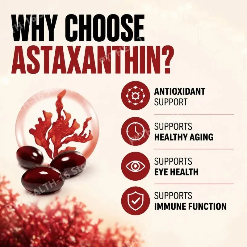 Astaxantina Softgels 12 mg de microalgas Suporte antioxidante de força tripla para o envelhecimento da pele Saúde ocular 120 Softgels