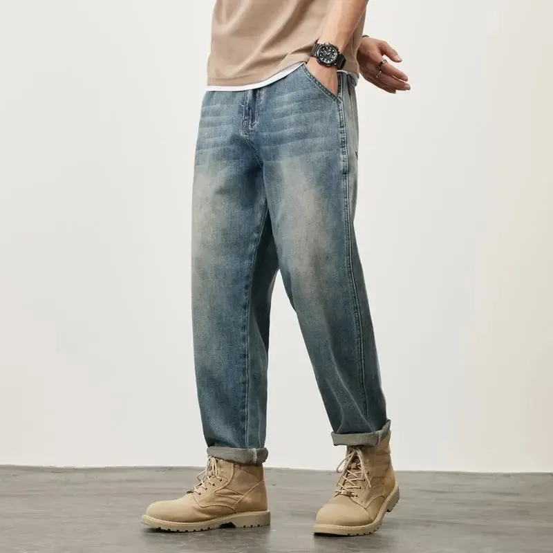 Verão micro-cone jeans retos para homem solto confortável e versátil casual adolescente na moda retro calças jeans para homem
