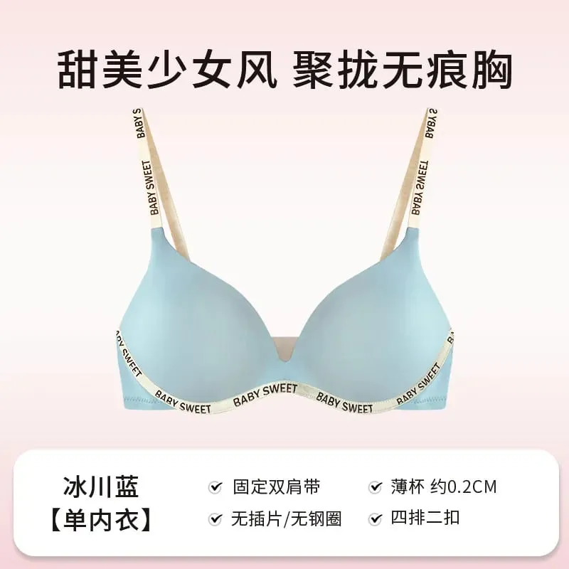 Conjunto de bralette sem costura para adolescentes, conforto sem fio, acolchoamento push up, levemente forrado, cor pura, calcinha, mulheres jovens, lingerie moyisu