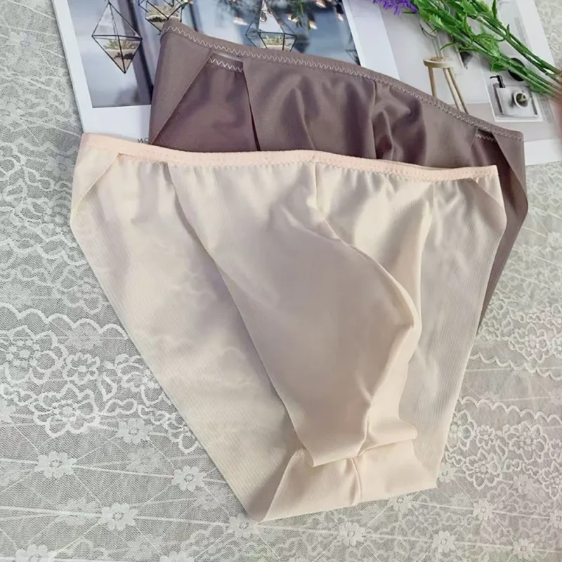 Confortável protuberância bolsa masculina alta corte transparente calcinha de malha cuecas moda sem costura lingerie homem