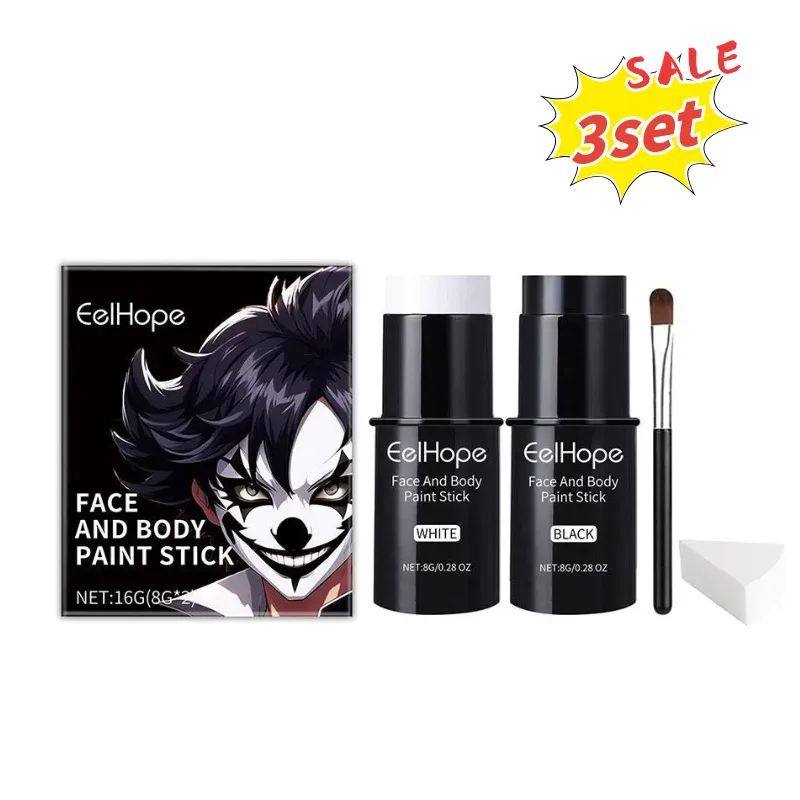 Kit de pintura corporal facial preta e branca, base de longa duração, à prova d'água, esqueleto de halloween, cosplay, ferramenta de maquiagem corporal 2026