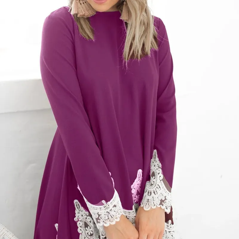 Primavera vestidos elegantes para mulheres de manga comprida o-pescoço pulôver bainha irregular vestidos de cor sólida robe femme soirée verte
