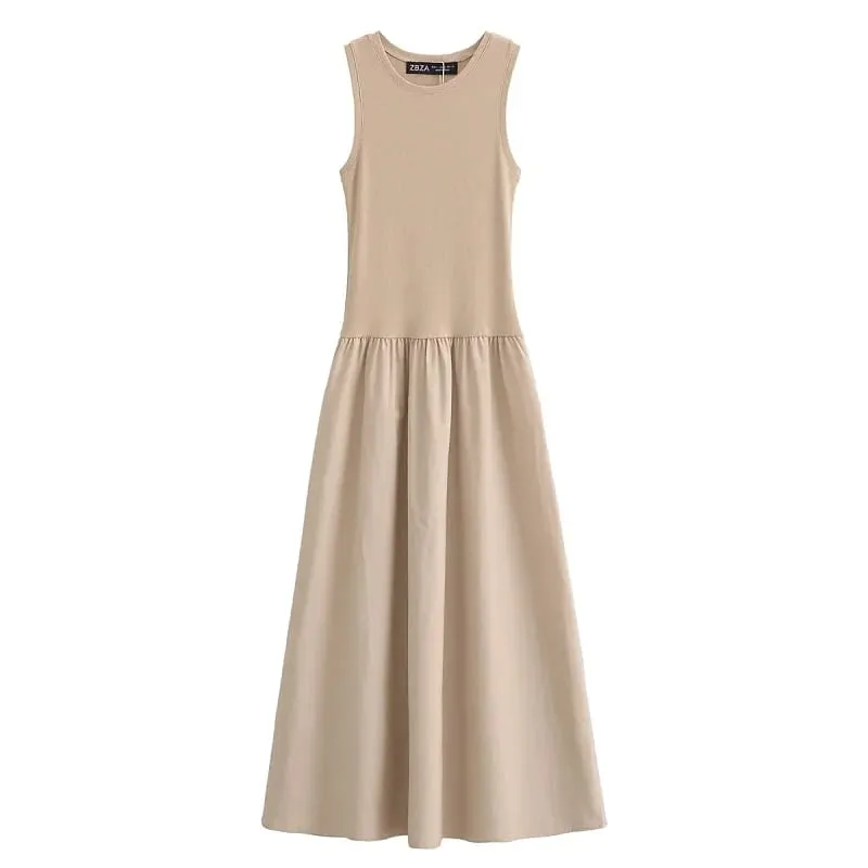 Women's Black Long Dresses 2025 Spring Sleeveless Elegant Dresses Fashion Casual Vintage Party Khaki Dresses Vestidos