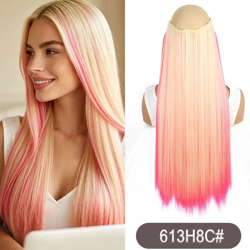 Clipe sintético de destaque de arco-íris de uma peça longa e reta de 24 polegadas em extensões de cabelo para mulheres, uso diário, fácil de usar — image 14