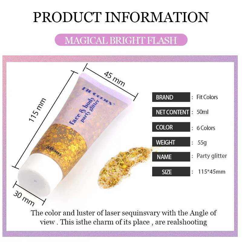 Eye Sequins Gel Mermaid Scale Face Body Lip Sequins Glitter Powder Eye Shadow Bright Polarized Dance Nail Decoration Makeup 50ML — image 3