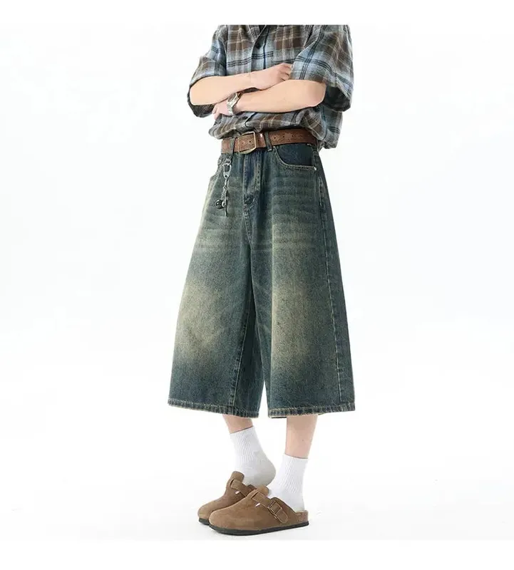 Pantalones Cargo con múltiples bolsillos, pantalones vaqueros cortos de verano, ropa informal estilo Hip Hop, pantalones cortos vaqueros holgados, pantalones Capris de pierna ancha informales 5XL-M