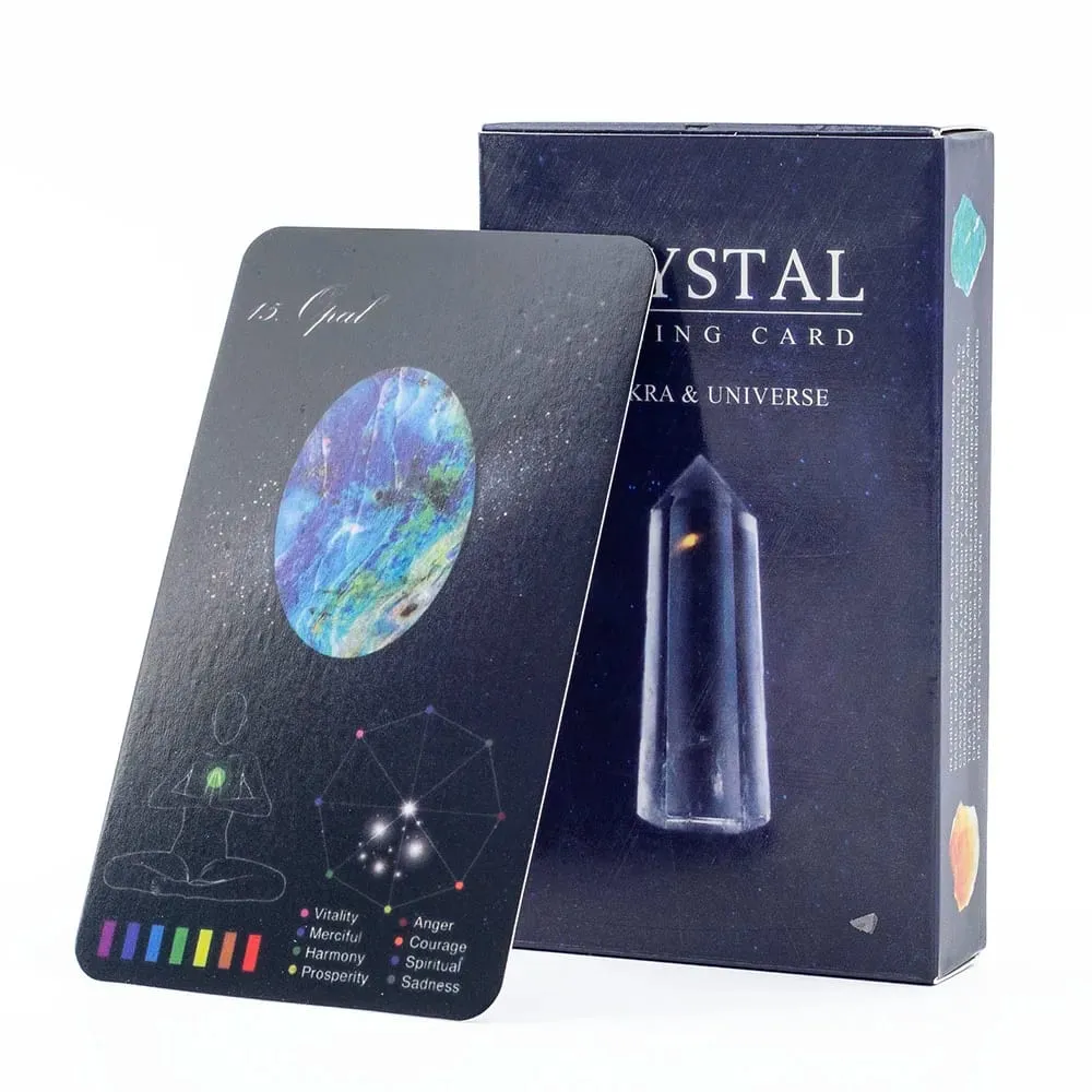 Cartões de cura de cristais, baralho de 60 cartas com cartas do zodíaco de cristal e oráculo para jogos de tabuleiro de festa familiar, profecia de adivinhação do destino — image 1