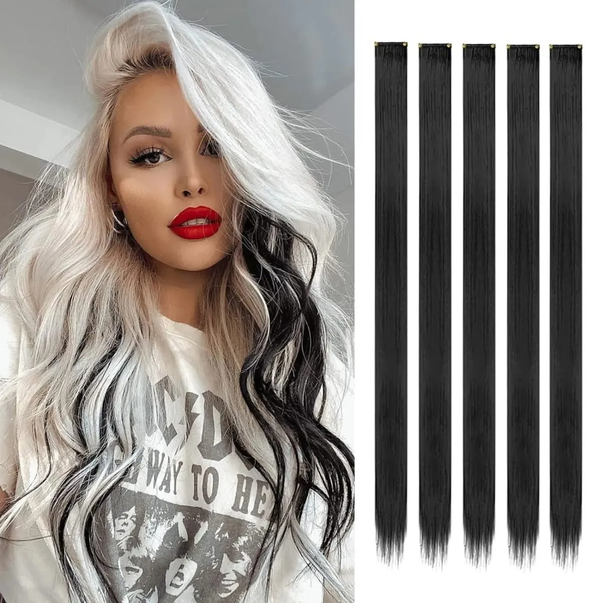 5 pçs clipe colorido em extensões de cabelo sintético destaques festa extensões de cabelo colorido arco-íris falso grampos de cabelo postiços — image 12