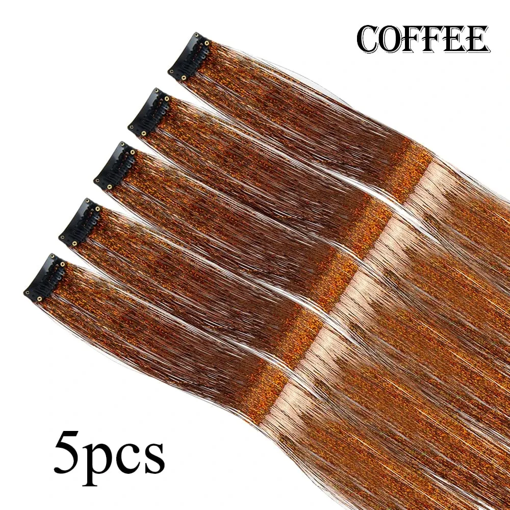 Atacado 5 unidades/pacote espumante brilhante extensões de cabelo clipe em brilho brilhante cabelo enfeites arco-íris brilhante brilho cabelo ouropel rosa/vermelho