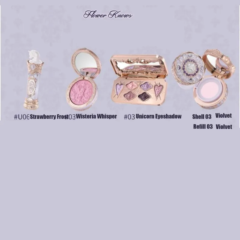 Flor sabe morango rococó série conjunto de maquiagem glitter fosco sombra paleta blush power veludo batom kit perfume conjunto