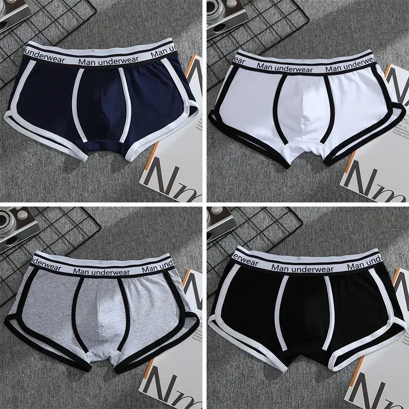 1/4 pçs roupa interior masculina boxers calcinha de algodão respirável sólido boxershorts masculino meados de cintura cuecas tendência homem shorts homme