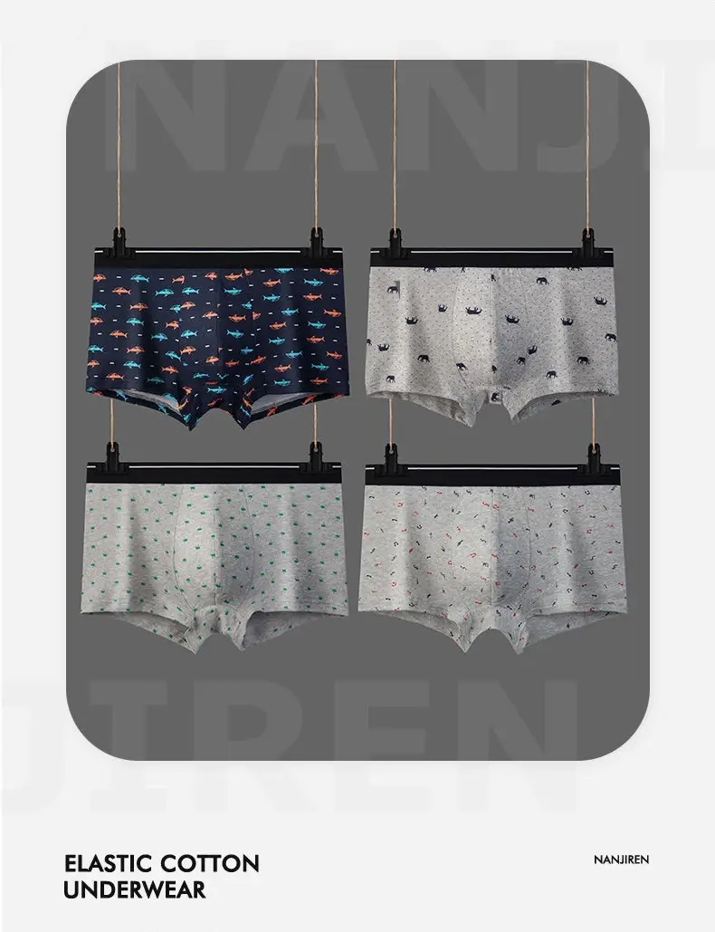 4Pcs/Lot Boxer Shorts Men Underwear Cotton Underpants Comfortable Breathable Male Trunk U Convex Print Panties High Quality