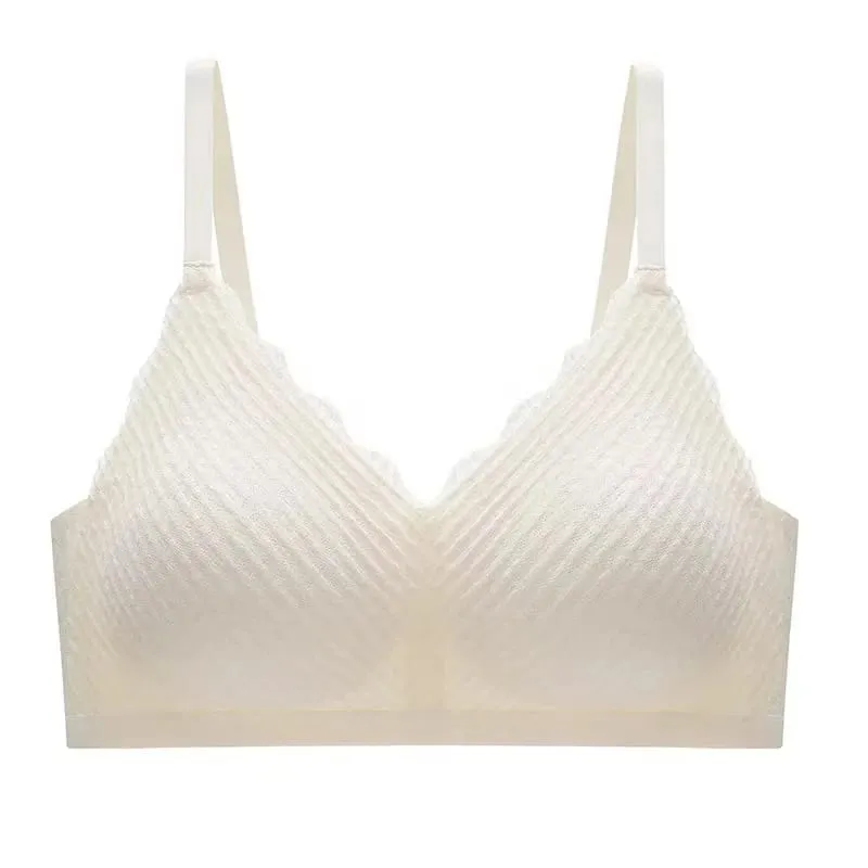 Sutiã feminino renda sem costura sem fio, seção fina, alça espaguete, costas, antiderrapante, lingerie reunida para peito pequeno