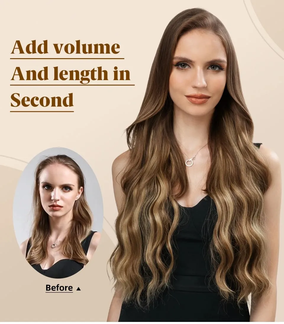 Fio invisível ondulado sintético com clipes, extensão de cabelo, linha de peixe, loiro natural, clipe em peça de cabelo falso