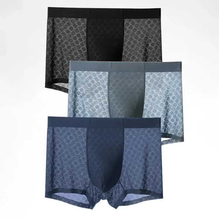 Cueca boxer masculina de seda gelada, cueca boxer fina respirável de verão, sem costura, cueca boxer para meninos