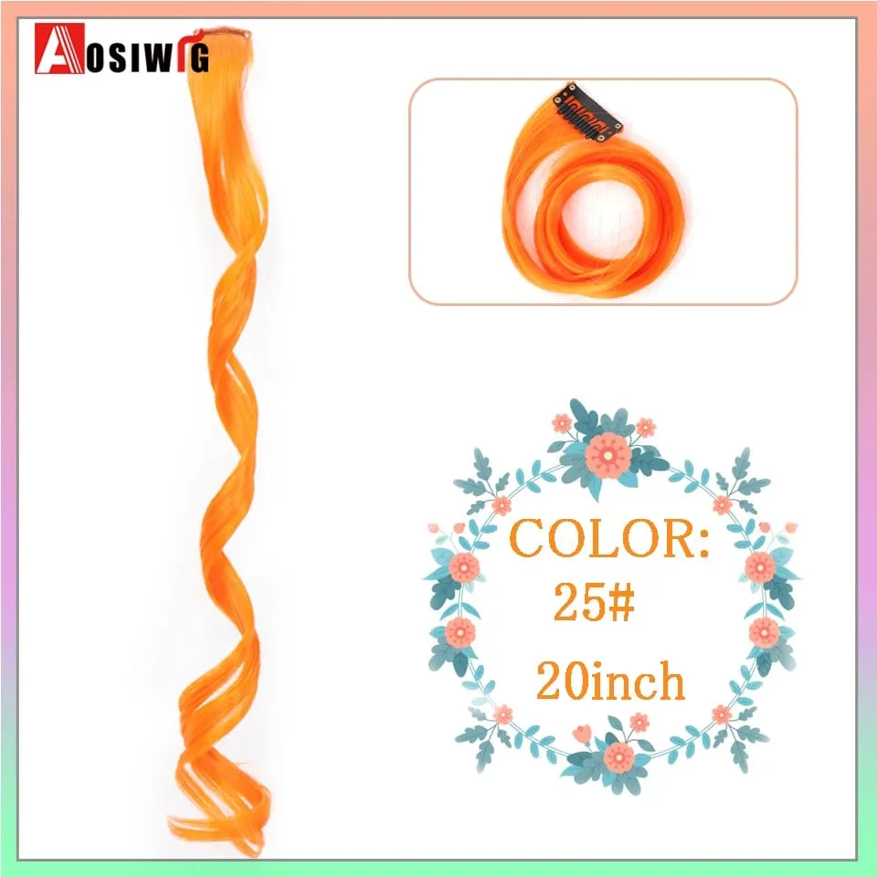 22 "sintético longo reto arco-íris destaque extensões de cabelo colorido clipe em uma peça ombre rosa roxo verde amarelo para wome