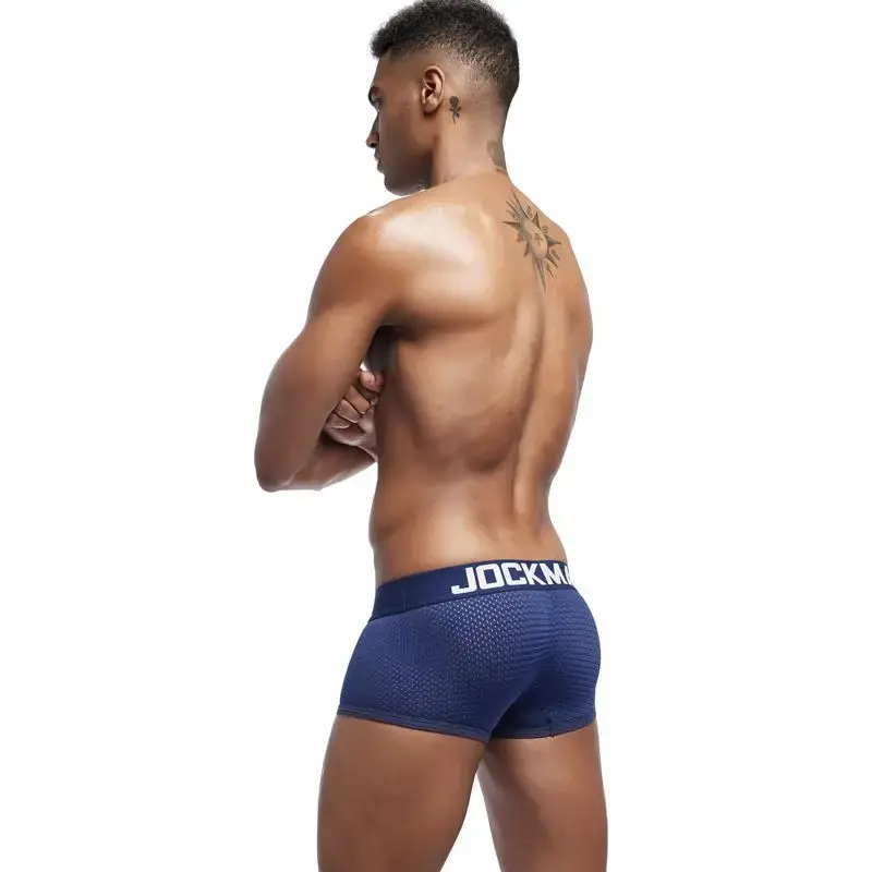 Jockmail Boxers Sexy Mens Panties Mesh Quick-drying Breathable Calzoncillos Solid Color Simple Boxers Hombre Semi-transparent
