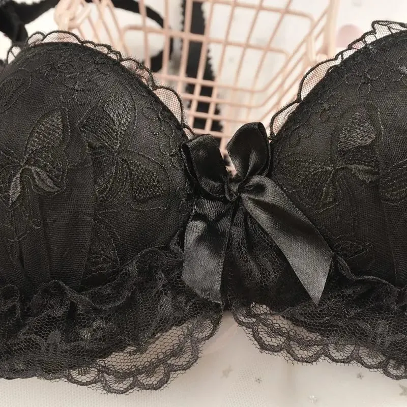 Conjunto de lingerie sexy renda flor confortável macio underwire push up sutiã e calcinha ab cuptwo-piece moda íntima estilo coreano