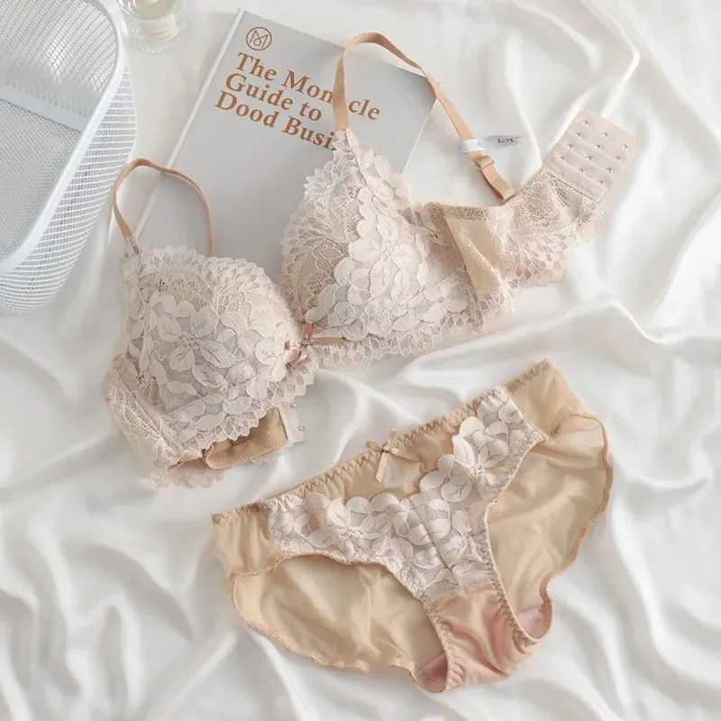 Japanese Inspired Push Up Bra Set for Small Bust Women | Side Smoothing Anti-Sagging Adjustable No Gap Luxury MOYISU Panty & Set