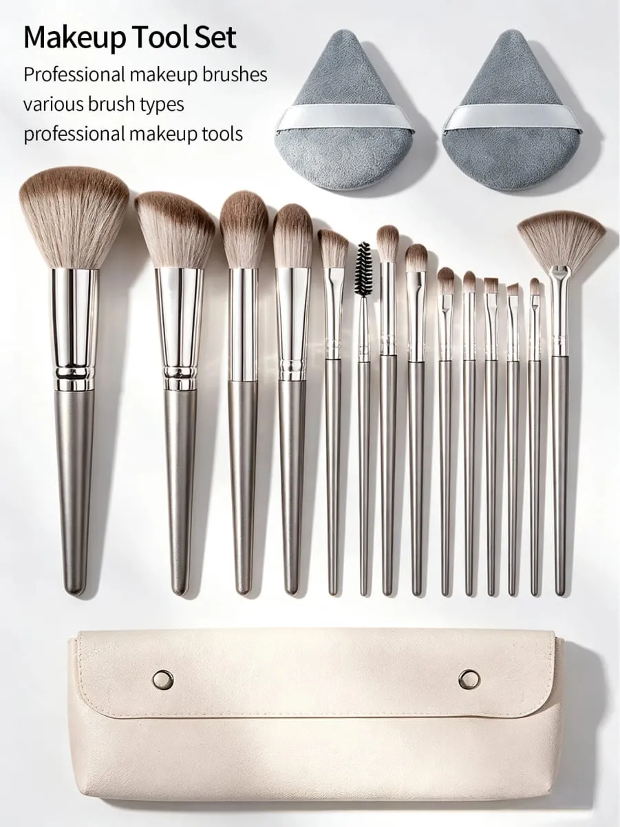 Conjunto de pincéis de maquiagem macios com pó triangular, saco portátil, base, blush, sombra, ferramentas de mistura para mulheres iniciantes