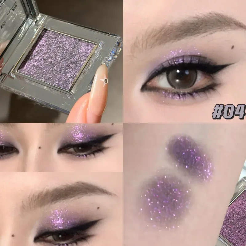 Monocromático azul metálico sombra diamante brilho verde sombra de olho paleta iluminador espumante perolado roxo olhos maquiagem