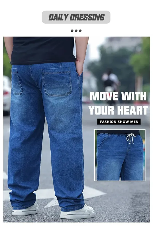 8xl jeans de grandes dimensões para homens cintura elástica solto ajuste confortável calças jeans plus size 150kg casual streetwear novo