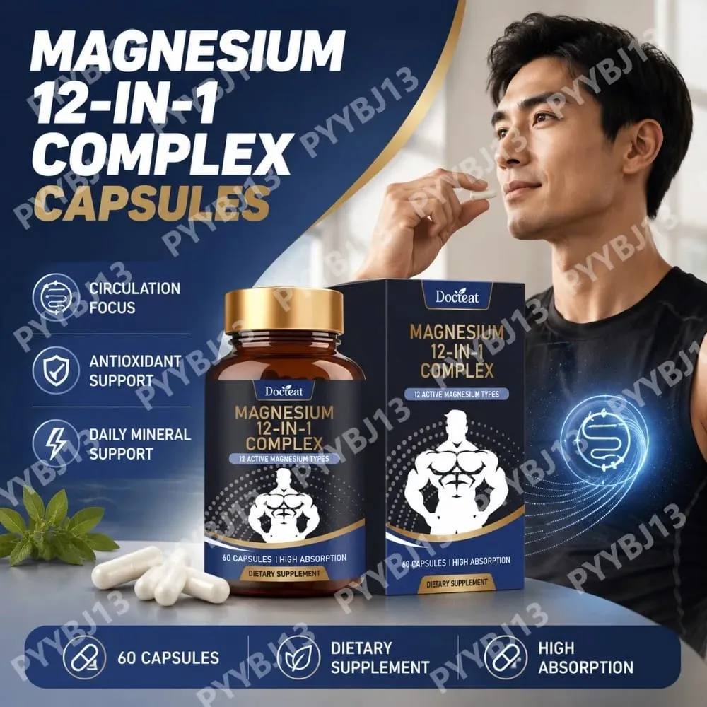 鎂補充劑膠囊 12 種鎂形式礦物質複合物每日礦物質營養補充劑，提供日常健康支持