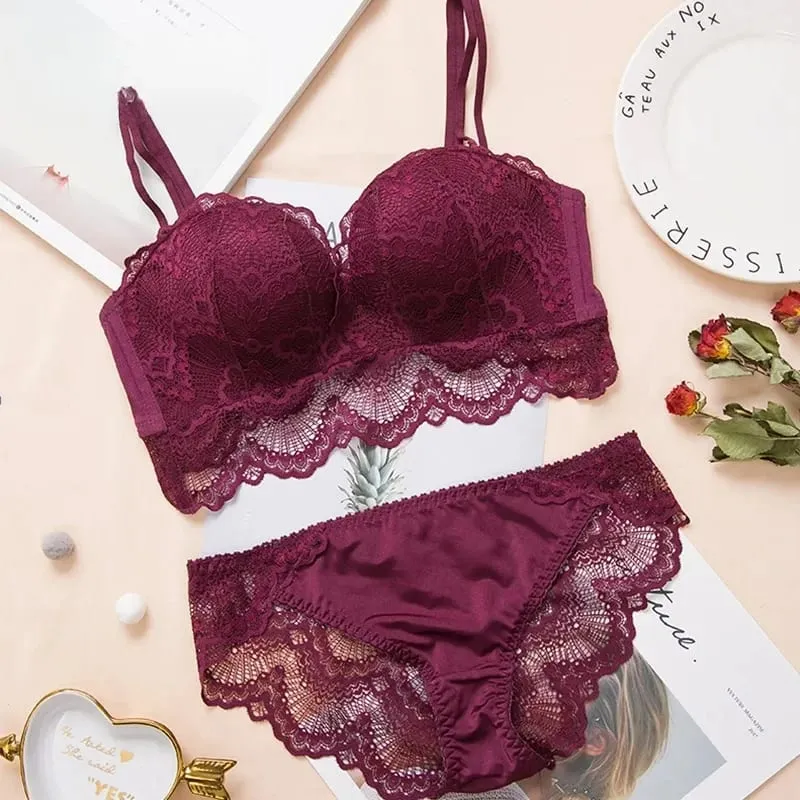 Sexy push up sutiã conjunto de lingerie-confortável sem fio renda roupa interior massagem palma copo para elevador 75c/80c/85c — image 1