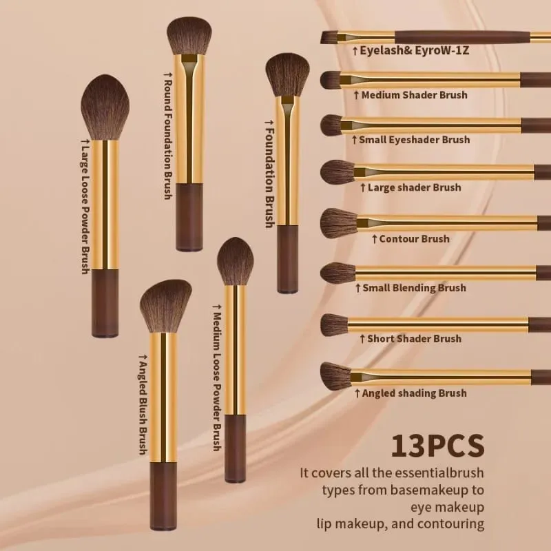 Conjunto de pincéis de maquiagem profissional, 13 peças, 13 pincéis de alta precisão com bolsa de armazenamento portátil, ferramentas cosméticas para mistura de base