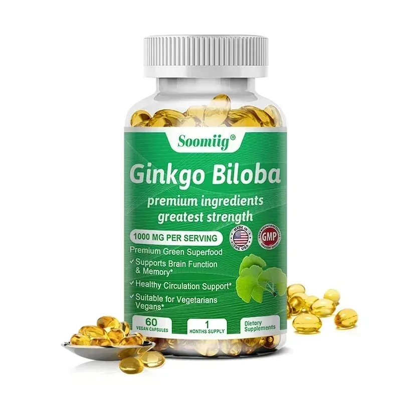 Cápsulas de Ginko Biloba - Suplemento cerebral para memória e foco - Suplementos de Ginkgo Biloba para uma boa visão