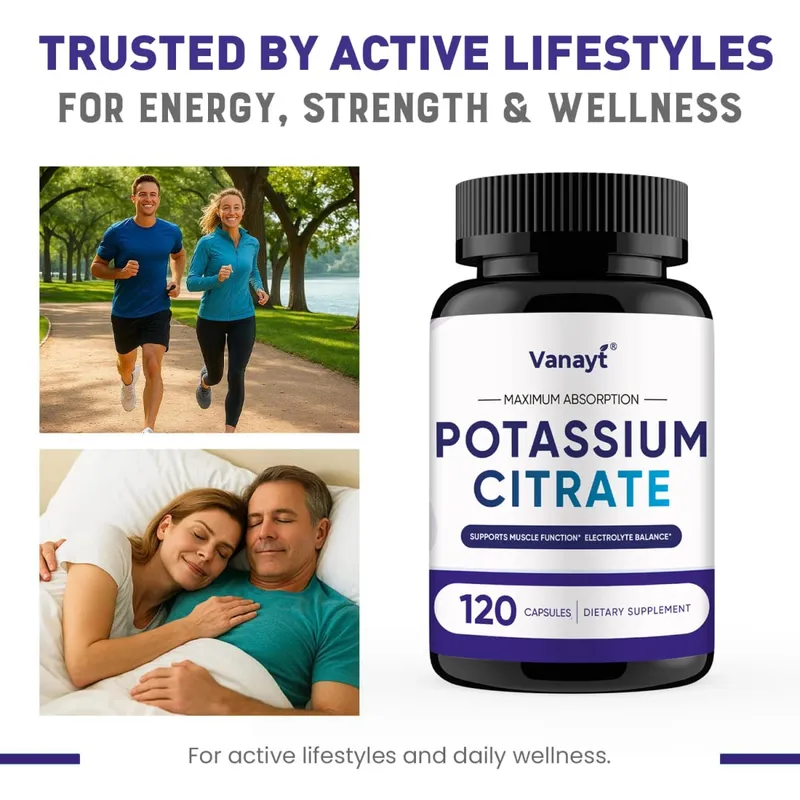 Potassium Citrate - Maintain Electrolyte Balance Support Muscle Bone Blood Vessel and Heart Health - 120 Capsules