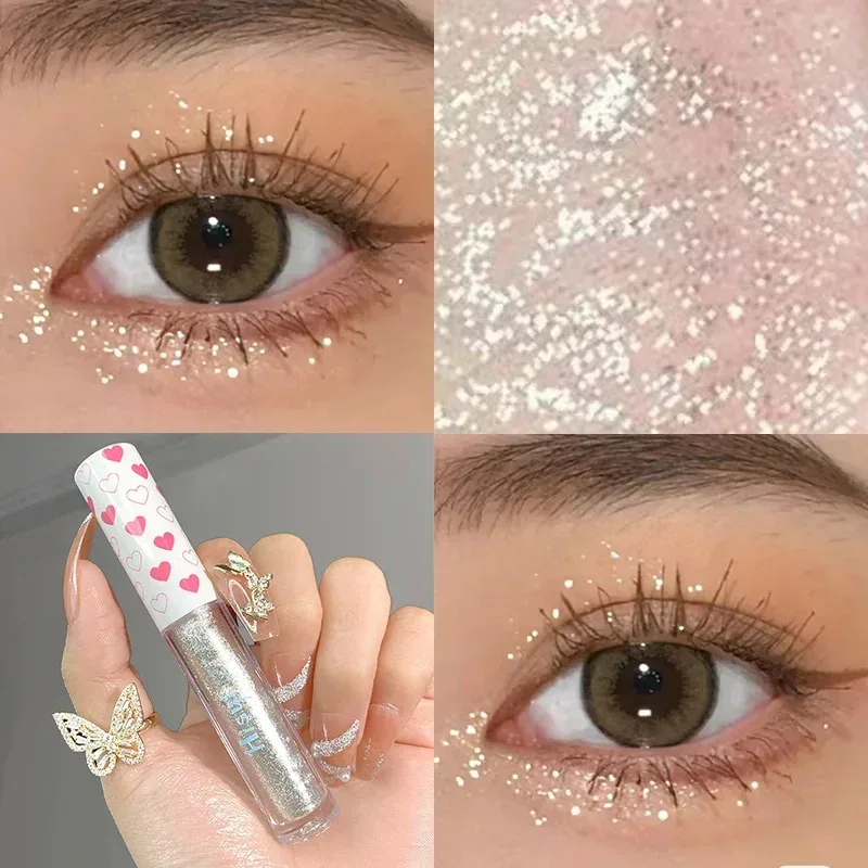 Sombra de olho líquida iluminador à prova de água super brilhante flocos duradouros brilho monocromático iluminar maquiagem de bicho-da-seda
