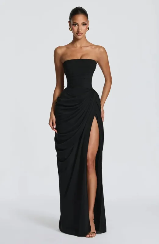 Sexy Solid Pleated Strapless Dress Lady Chic Off-shoulder Backless High Waist Split Dresses Women 2026 New Evening Party Gown — image 12