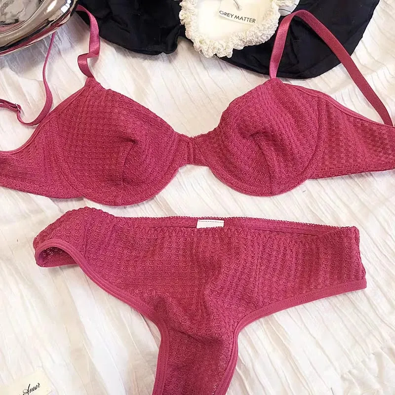 Conjunto de sutiã liso casual feminino elegante conjunto de lingerie elástica tanga fina conjunto de sutiã e calcinha