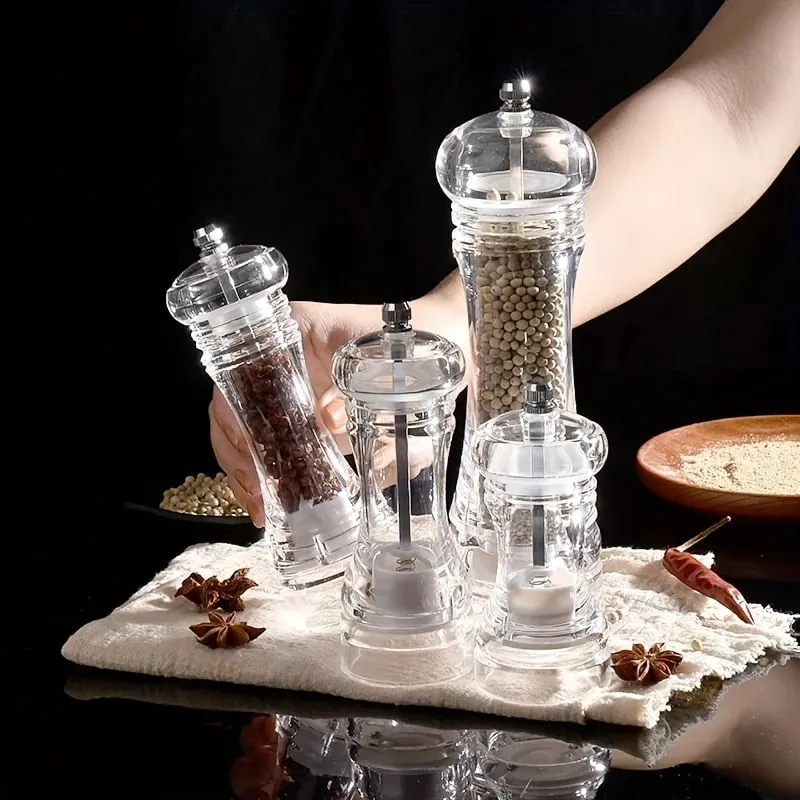 1 pçs especiarias moinho shaker acrílico manual moedor de pimenta sal especiarias moinho shaker cozinha transparente ferramenta moagem