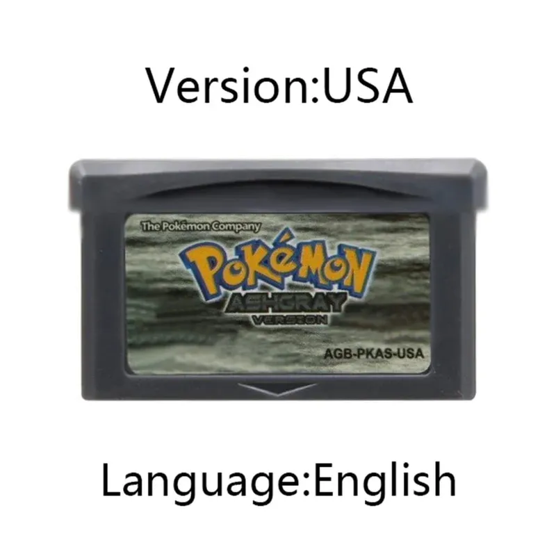 GBA Pokemon Game Cartridge 32-Bit Video Game Console Card AshGray Liquid Crystal Light Platinum Moemon Emerald English Language