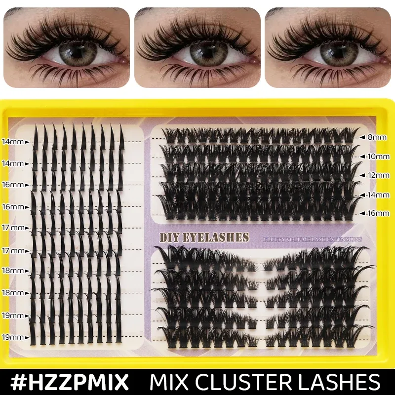 Fluffy Mixed DIY Cluster Lash Extensions 20 Linhas Volume Cílios Individuais Dramático D Curl Grosso Cluster Cílios