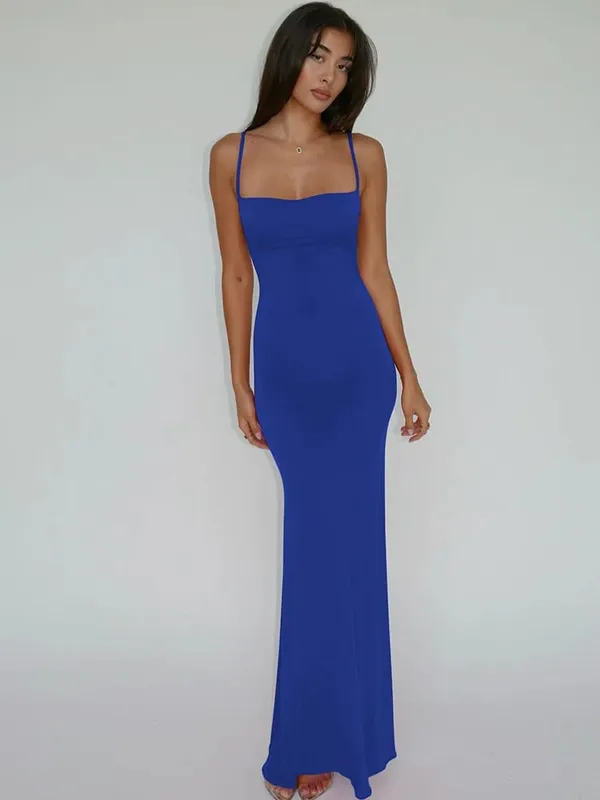 Hugcitar verão sólido sem mangas sem costas elegante sexy bodycon y2k maxi vestido de baile roupas femininas festa de aniversário casual y2k