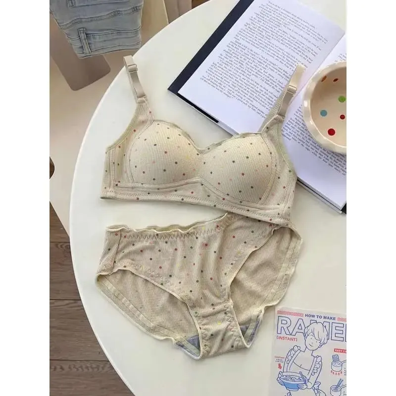 Sutiã sem fio de bolinhas brancas para adolescentes, suporte de retração de busto, conjunto de bralette não acolchoado, peito pequeno, anti flacidez, moyisu