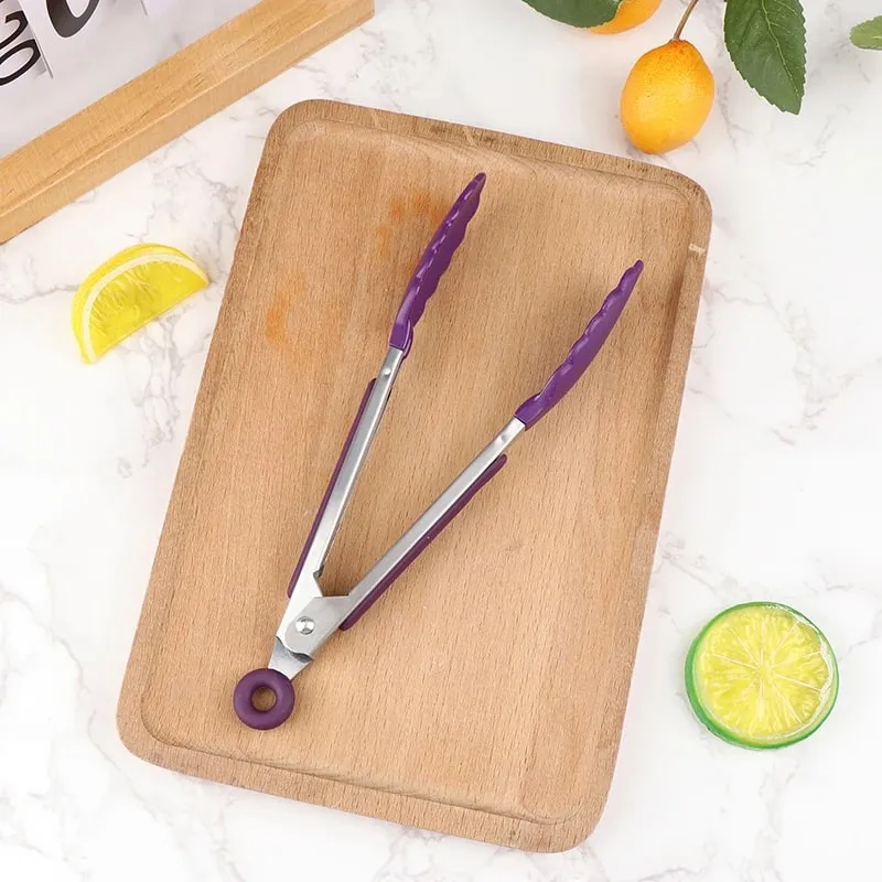 Silicone churrasco grelhar tong cozinha cozinhar salada pão servindo tong antiaderente clipe de churrasco braçadeira ferramentas de aço inoxidável gadgets