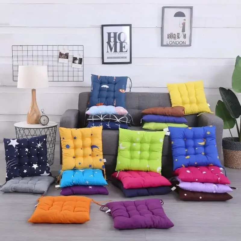 Soft Thick Padded Square Seat Cushion With Cute Cartoon Prints Fixed Ties For Home Office Indoor Outdoor Use Polyester Resilient