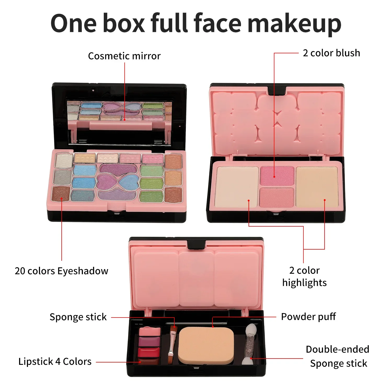 Kit de maquiagem conjunto completo caixa para menina multi-funcional 28 cores rosto pó sombra lábios compõem escova iluminador bronzer paleta