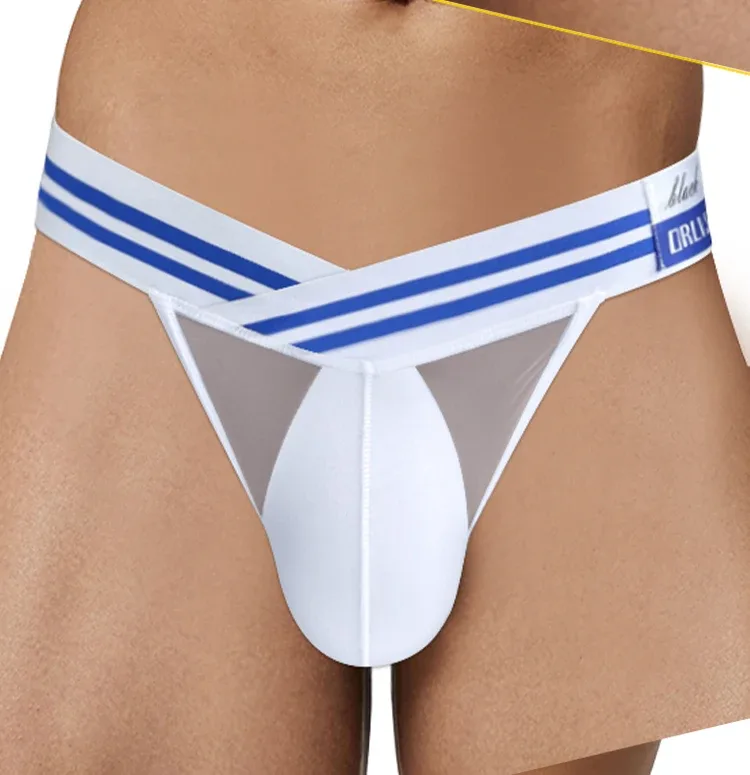 Men's Ice Silk Ultra-Thin Barely-There Mesh Sheer Briefs, Striped V-Shape Elastic Waistband Summer Daily Commute Underwear