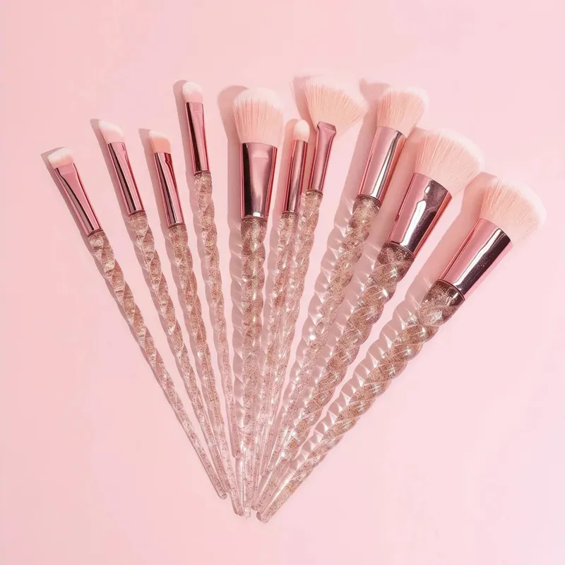 Conjunto de pincéis de maquiagem coloridos de 10 peças, cabo de cristal, pincéis corretivos, beleza, saúde, ferramentas cosméticas, ferramentas de maquiagem