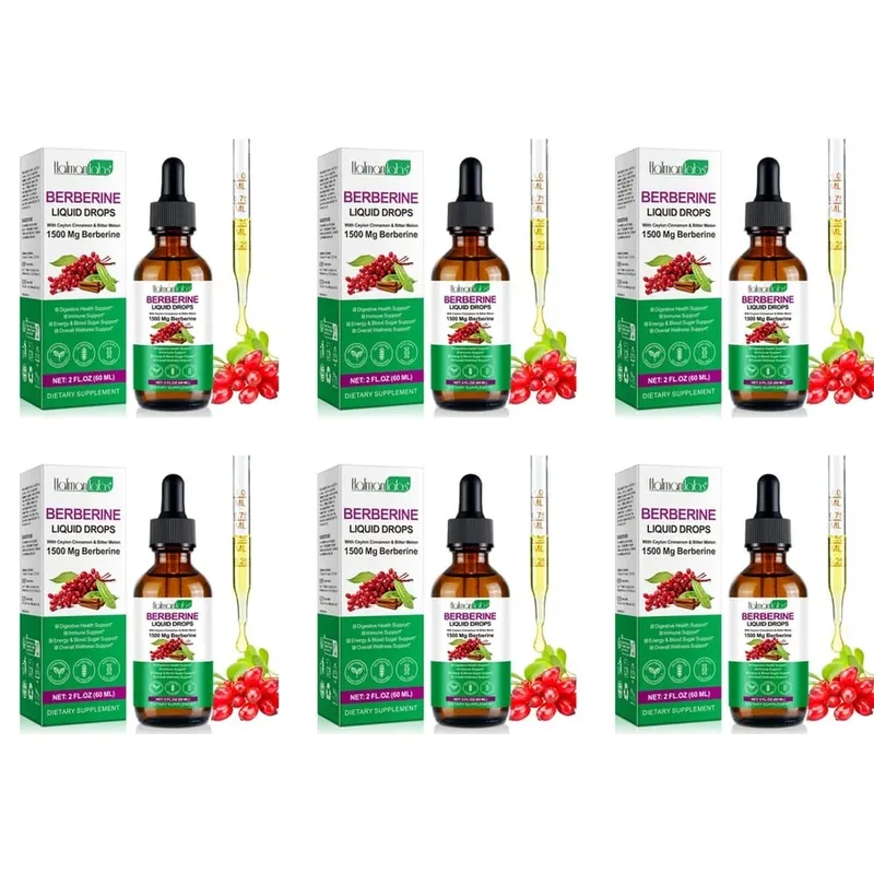 Gotas líquidas de berberina Holmanlabs com canela do Ceilão e melão amargo Suporte à saúde digestiva 1500 mg Vegano não OGM 60 ML