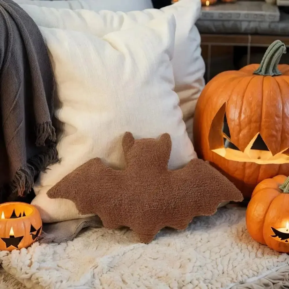 Halloween Material Bat Pillow Halloween Theme Black White Brown Bat Modeling Pillow Soft Fabric Gothic Bat For