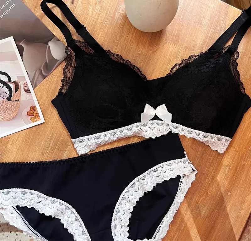 Sutiã de renda francesa sem fio push up bralette para busto pequeno alças ajustáveis ​​anti flacidez suporte sexy rendas até lingerie conjunto de calcinha