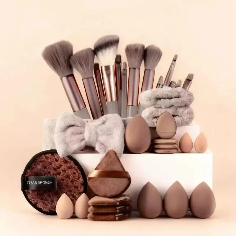 20/33 unidades kit de ferramentas de maquiagem conjunto completo com pincéis de maquiagem esponjas de beleza para maquiagem e remoção de maquiagem